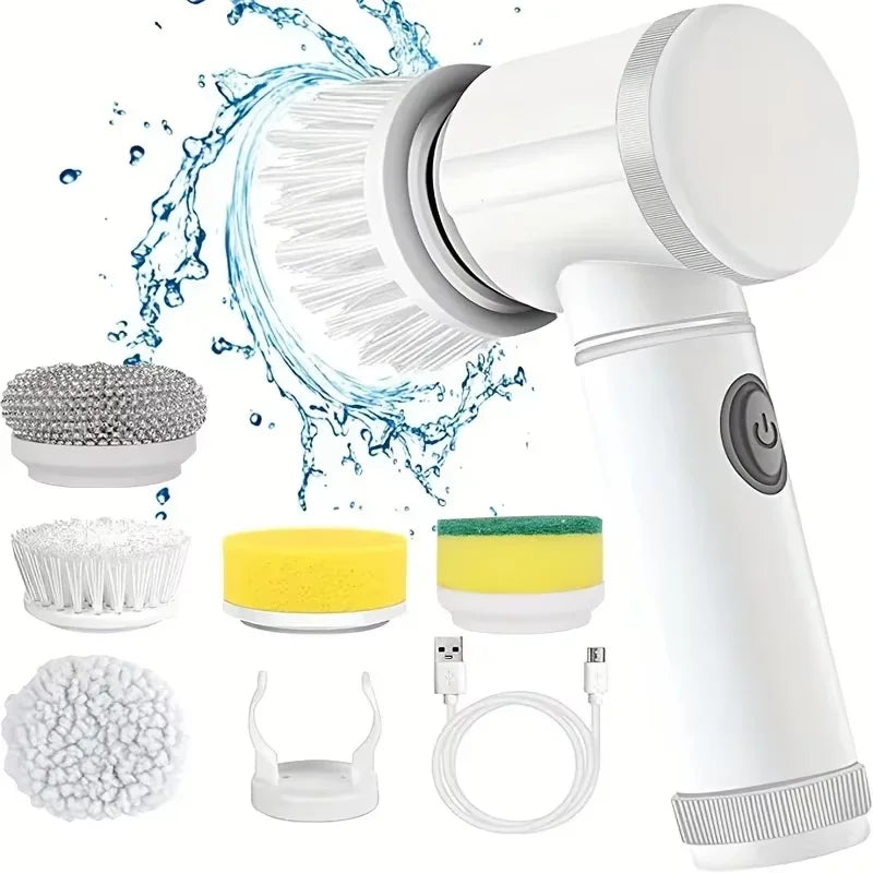 Electric Cordless Power Scrubber with 5 Replaceable Brush Heads