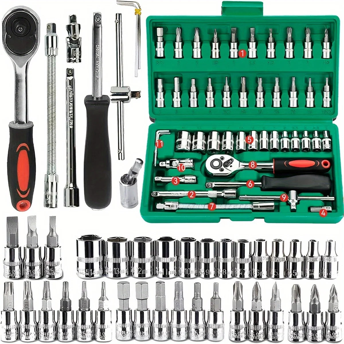 46-Piece Professional Ratchet & Socket Tool Set with Toolbox