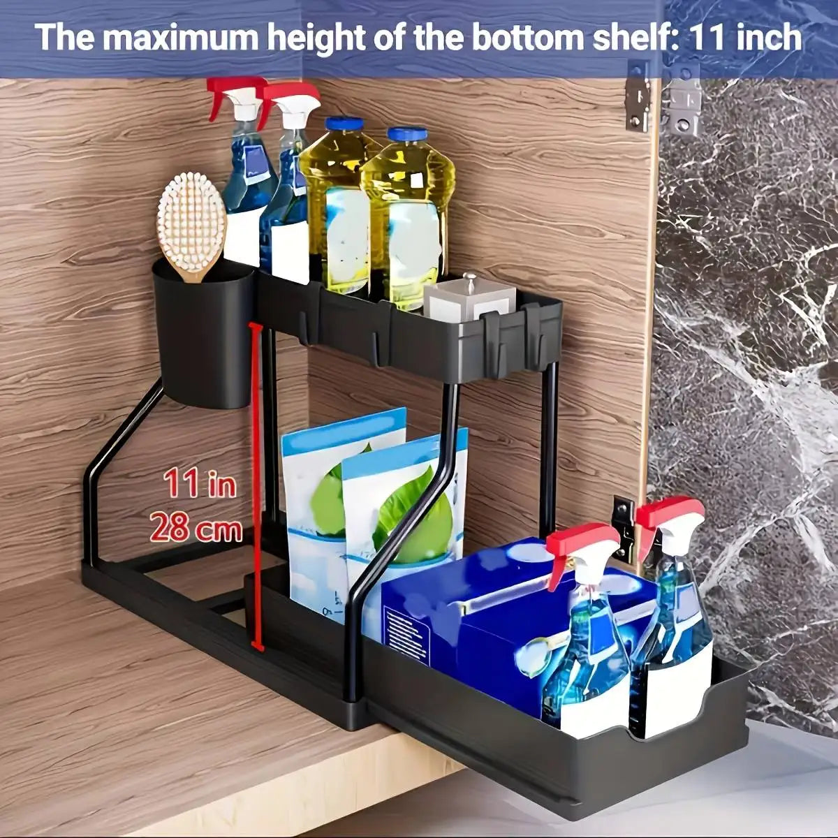 2-Tier Under Sink Organizer – Pull-Out Storage Rack