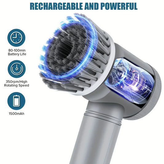 Electric Cordless Power Scrubber with 5 Replaceable Brush Heads