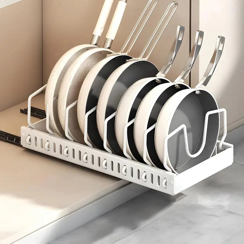 Pot Lid & Cookware Pull Out Storage Rack with Adjustable Dividers