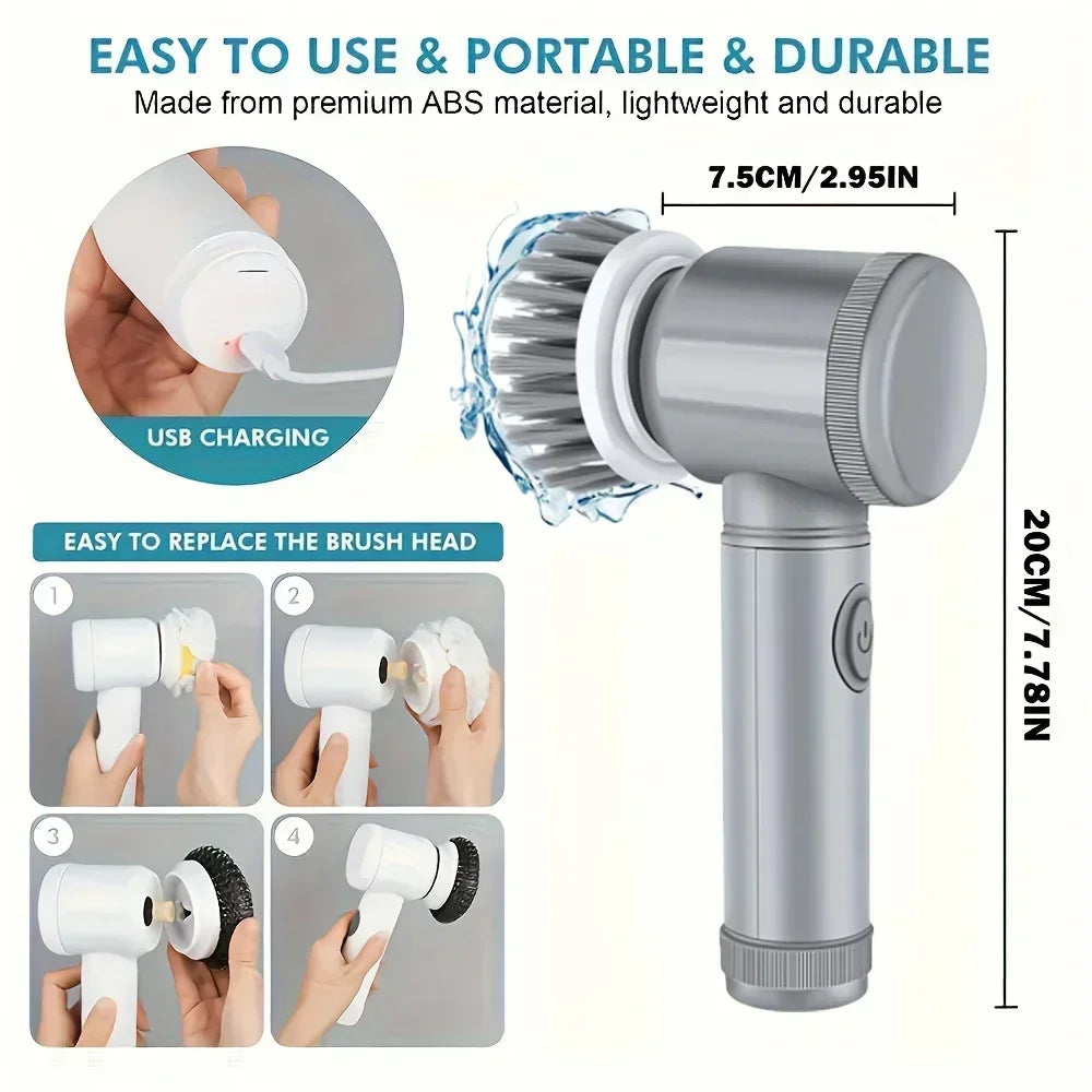 Electric Cordless Power Scrubber with 5 Replaceable Brush Heads