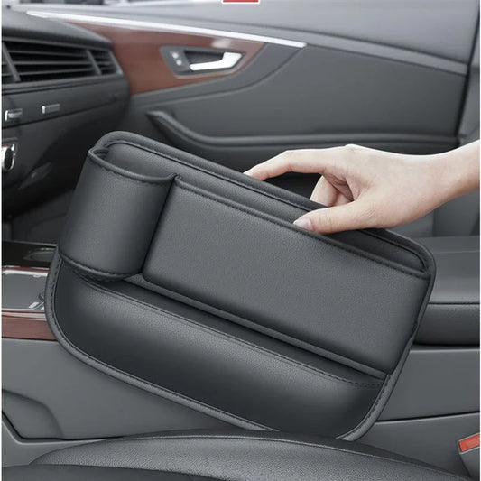 Leather Car Seat Gap Organizer with Cup Holder & Storage
