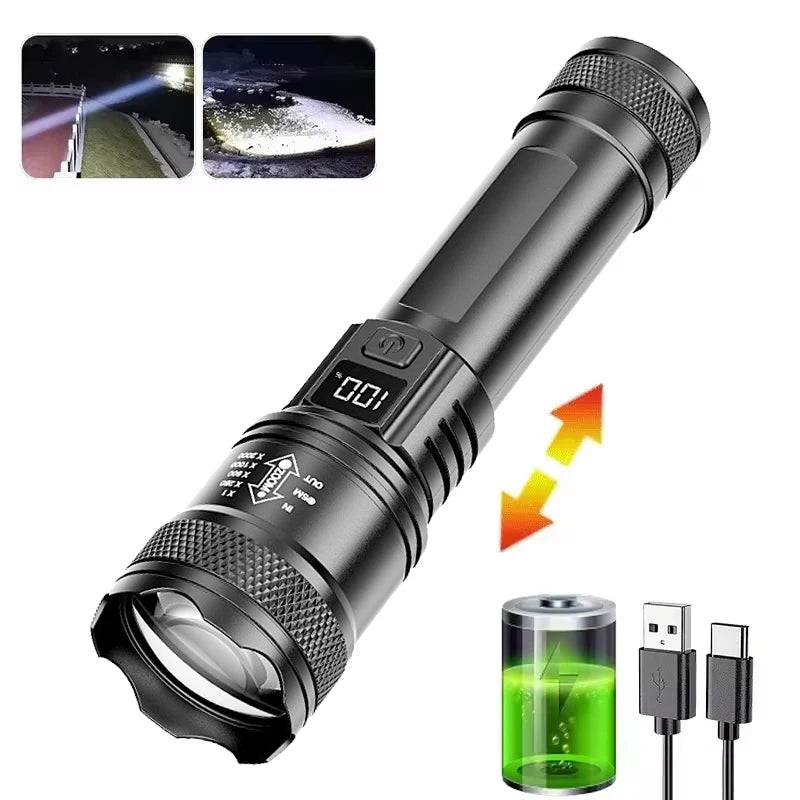 High-power Led USB Rechargeable Flashlight with Display