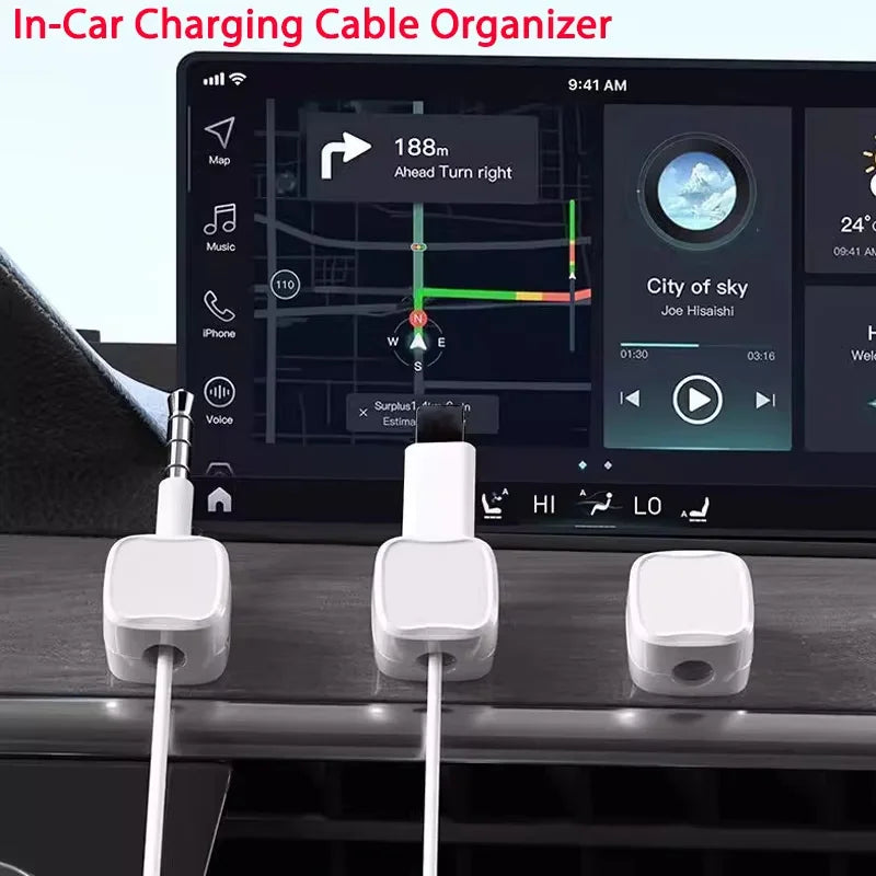 Magnetic Cable Clips – Adjustable Cord Holder Set (Desk, Car & Home)