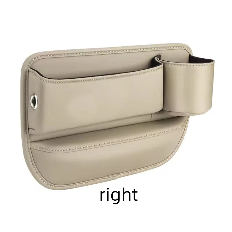 Leather Car Seat Gap Organizer with Cup Holder & Storage