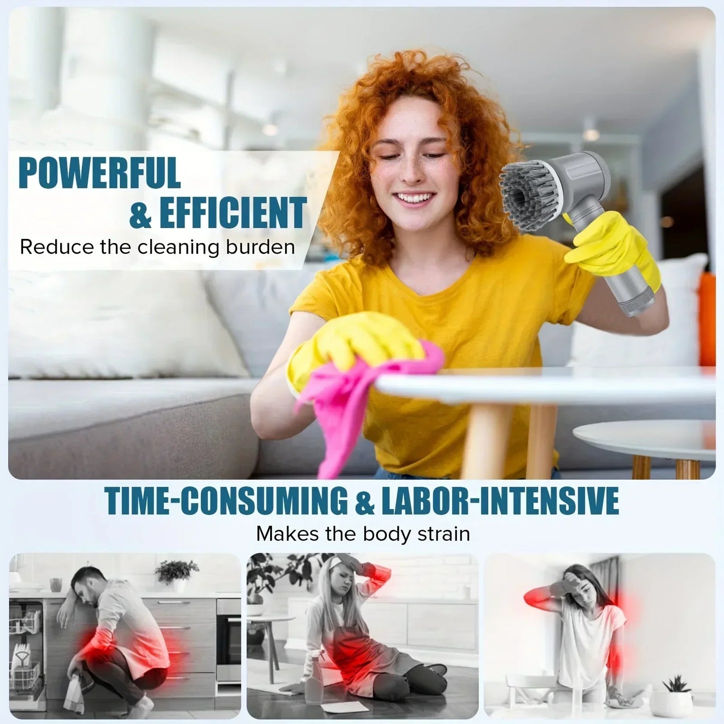 Electric Cordless Power Scrubber with 5 Replaceable Brush Heads
