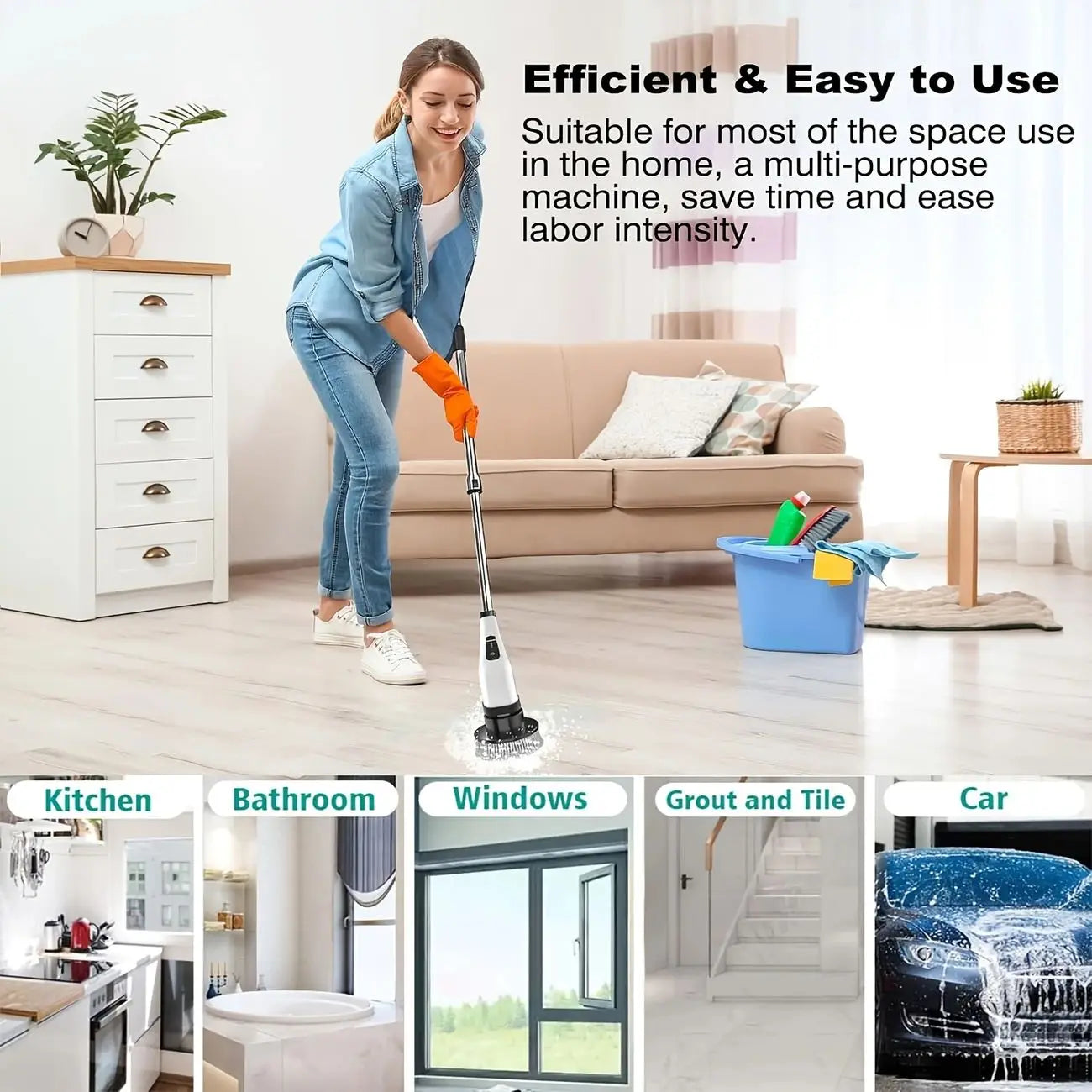 Wireless Electric Rotary Scrubber with 8 Brush Heads