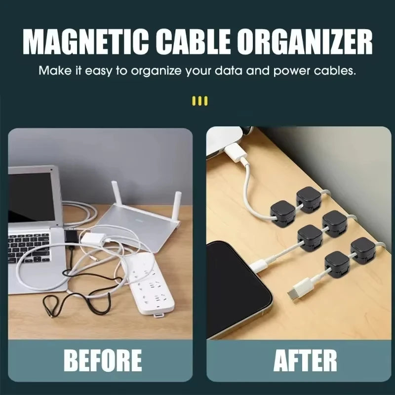 Magnetic Cable Clips – Adjustable Cord Holder Set (Desk, Car & Home)