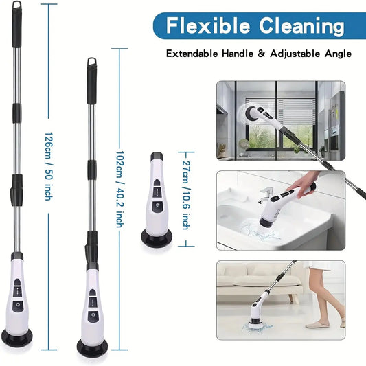 Wireless Electric Rotary Scrubber with 8 Brush Heads