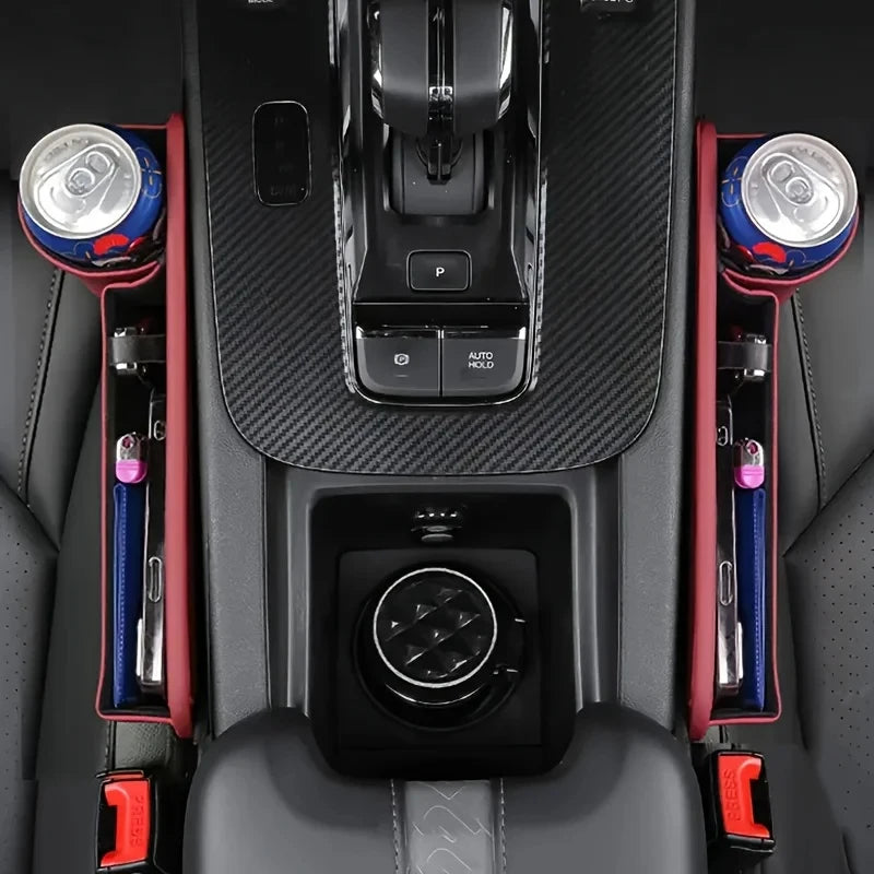 Leather Car Seat Gap Organizer with Cup Holder & Storage