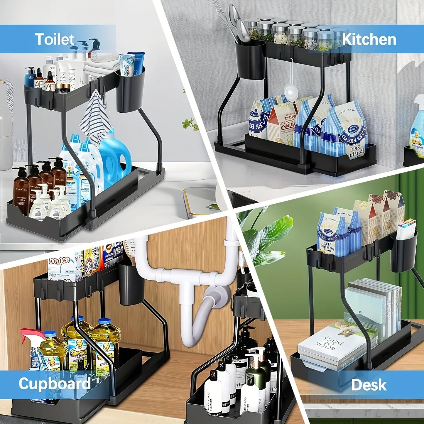 2-Tier Under Sink Organizer – Pull-Out Storage Rack