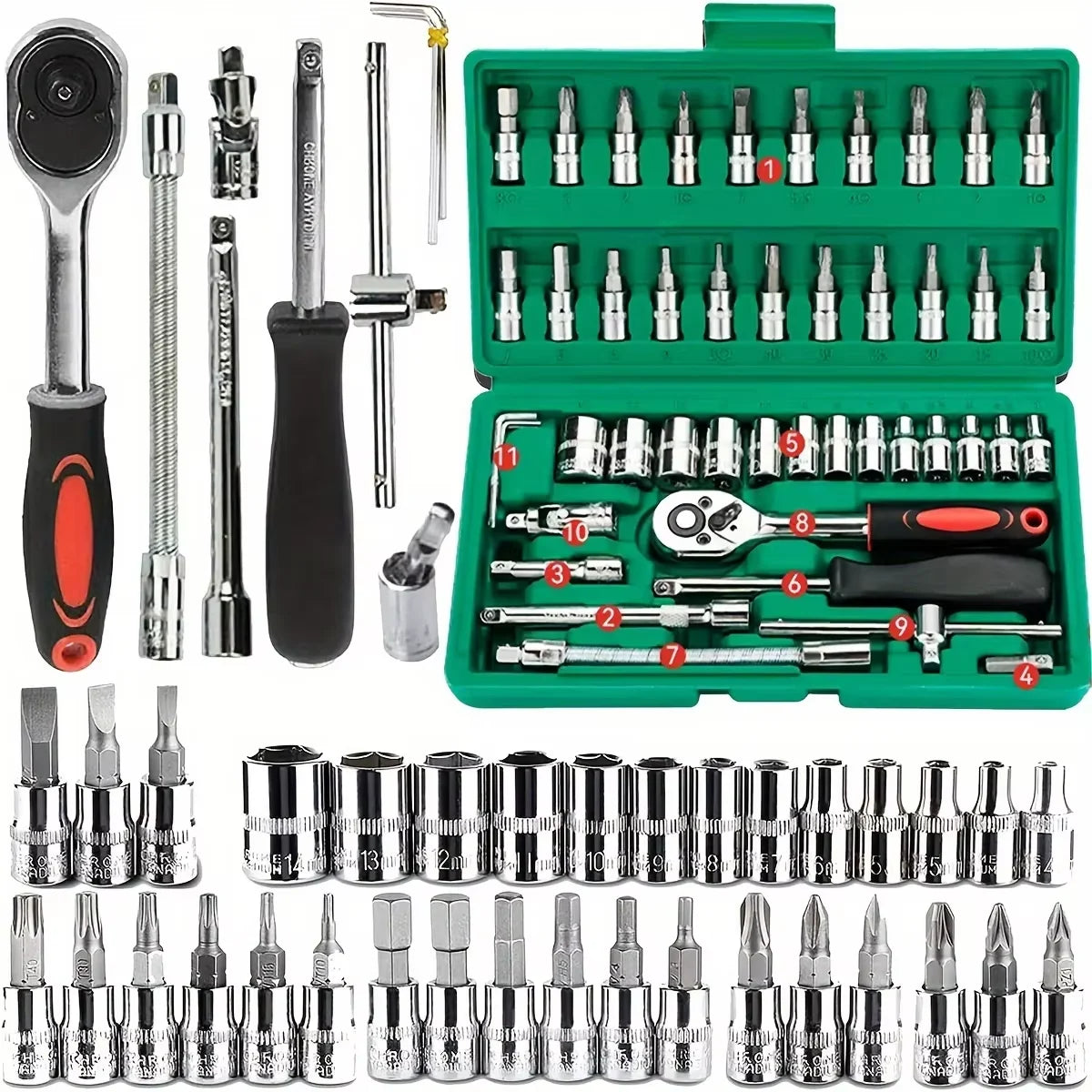 46-Piece Professional Ratchet & Socket Tool Set with Toolbox