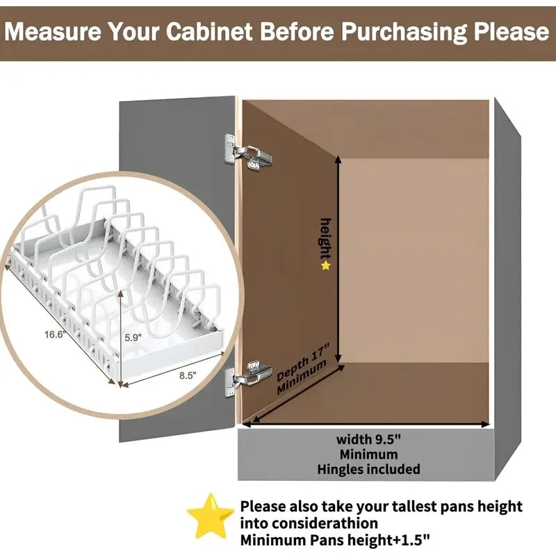 Pot Lid & Cookware Pull Out Storage Rack with Adjustable Dividers