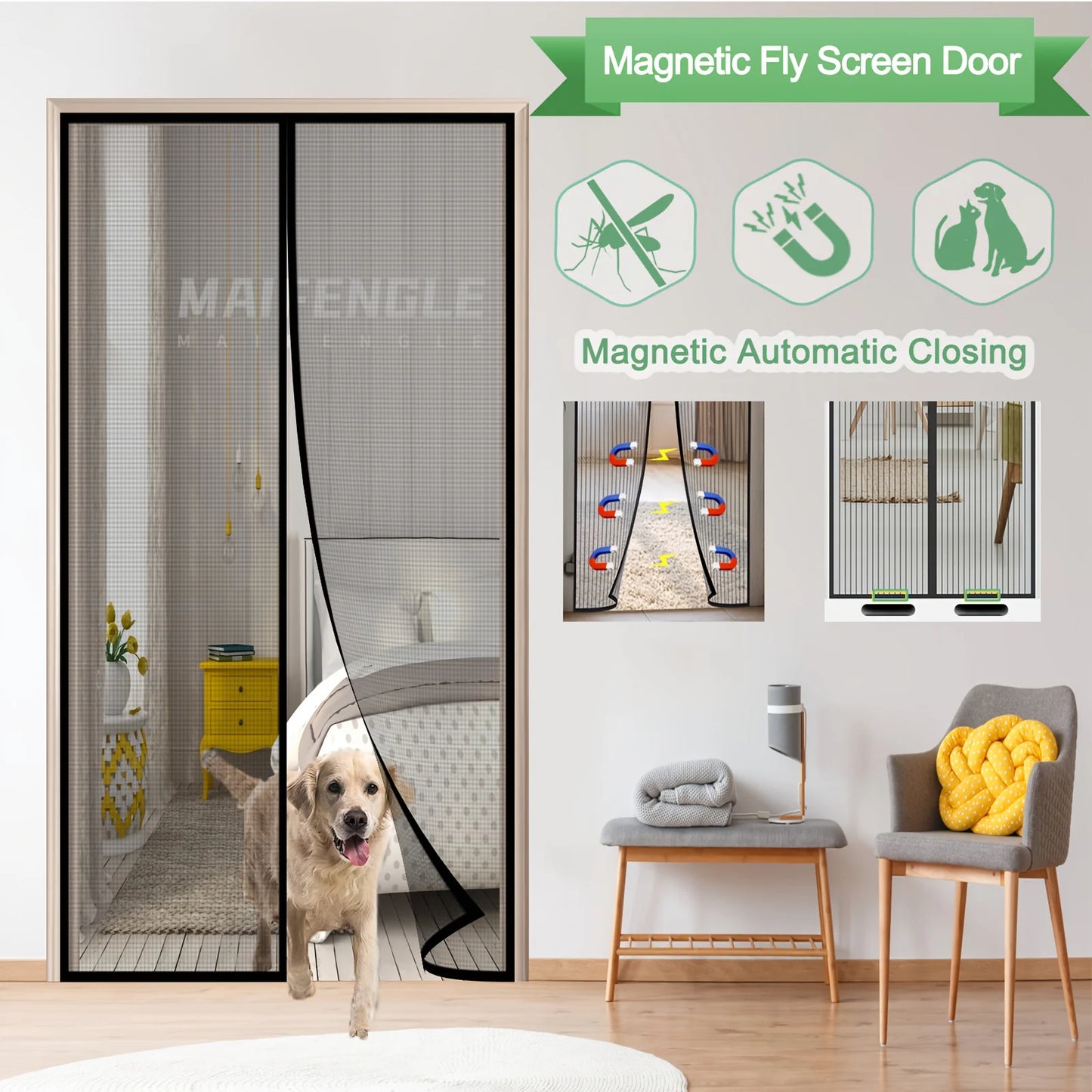 Magnetic Screen Door – Hands-Free Fresh Air & Bug Protection