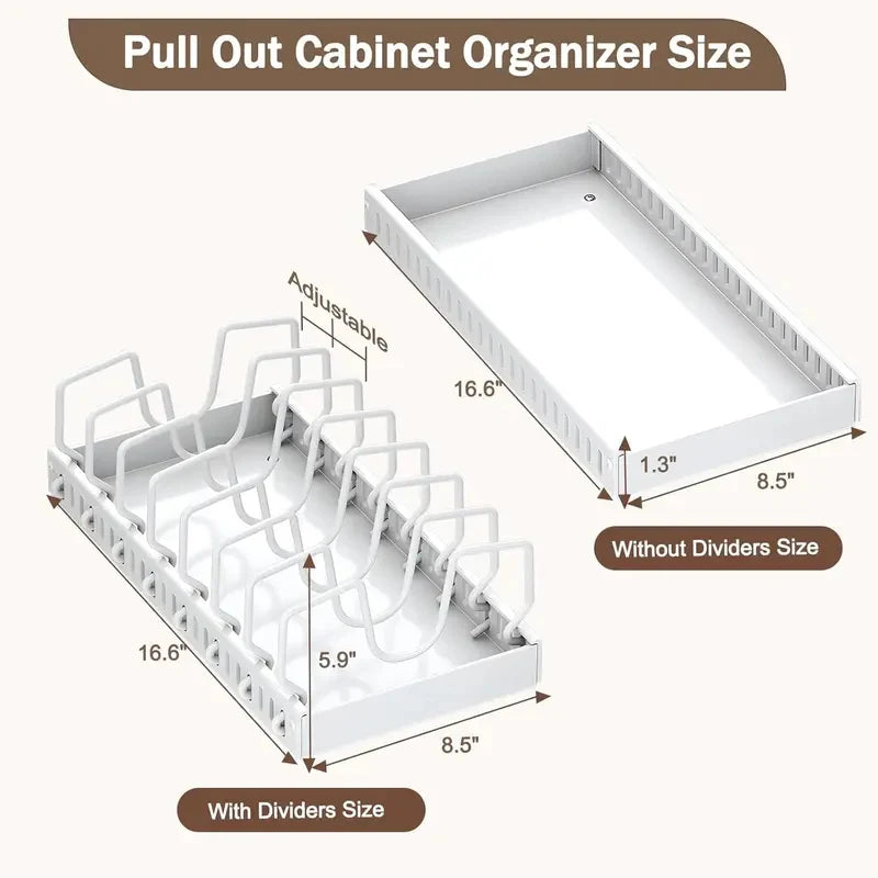 Pot Lid & Cookware Pull Out Storage Rack with Adjustable Dividers