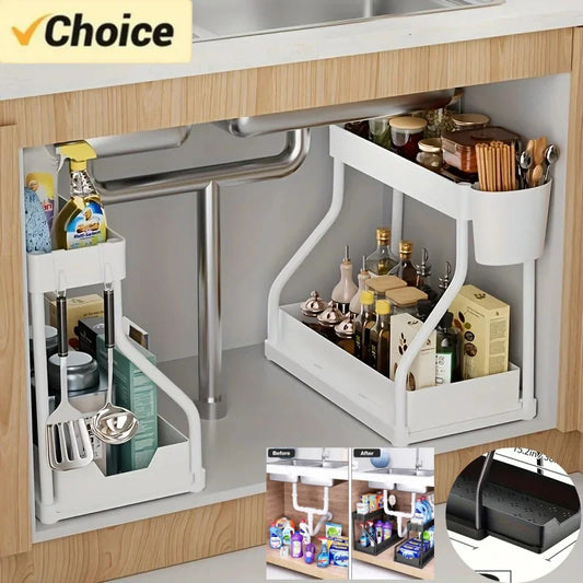2-Tier Under Sink Organizer – Pull-Out Storage Rack