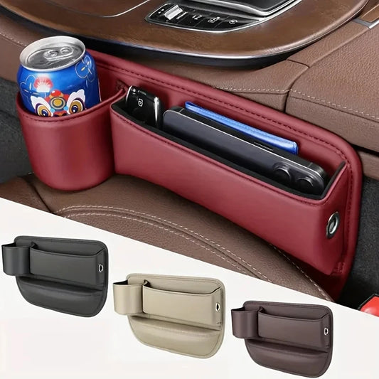 Leather Car Seat Gap Organizer with Cup Holder & Storage
