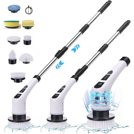 Wireless Electric Rotary Scrubber with 8 Brush Heads
