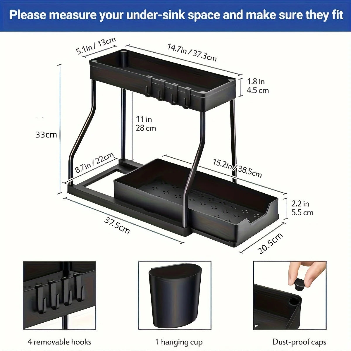 2-Tier Under Sink Organizer – Pull-Out Storage Rack