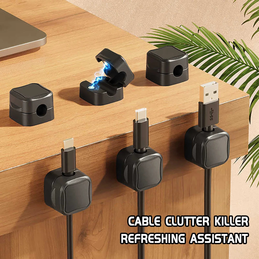 Magnetic Cable Clips – Adjustable Cord Holder Set (Desk, Car & Home)