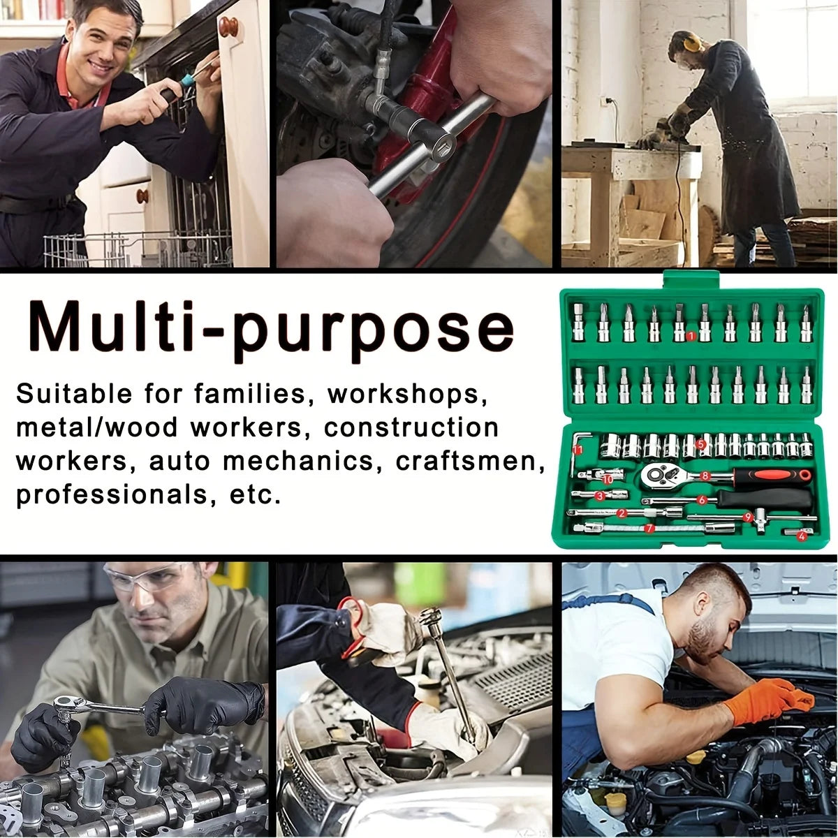 46-Piece Professional Ratchet & Socket Tool Set with Toolbox