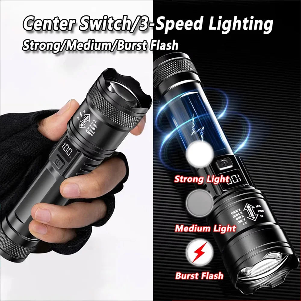 High-power Led USB Rechargeable Flashlight with Display
