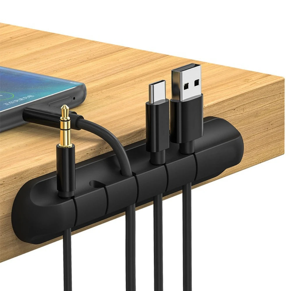 Silicone Cable Organizer Strip – 5 Slot Cord Holder for Desk & Nightstand
